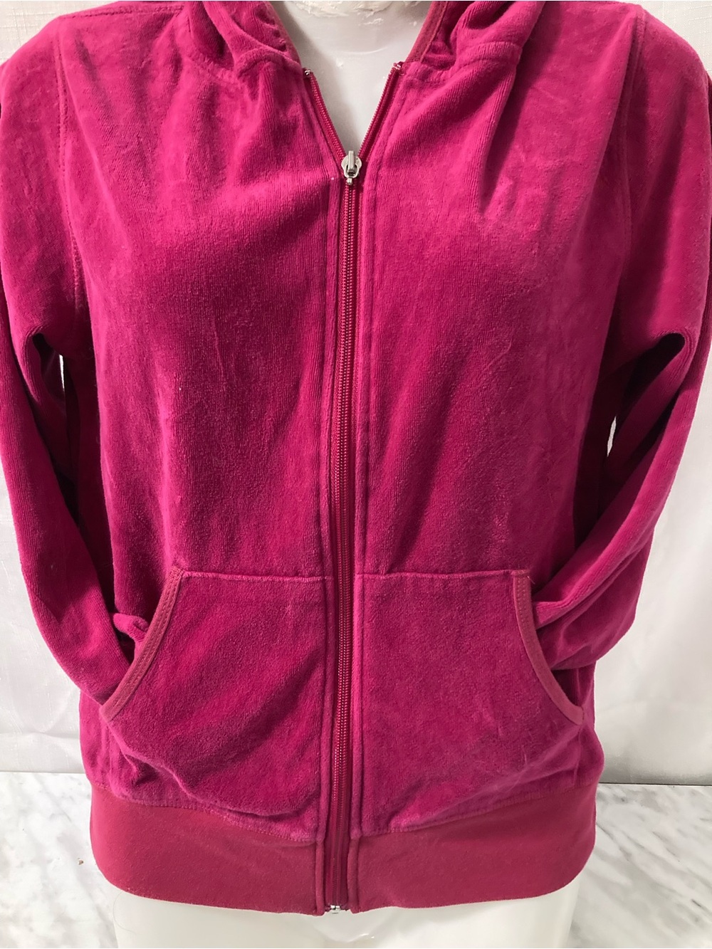 Candy Couture Pink Velour Zip Up Hoodie Y2K Size M